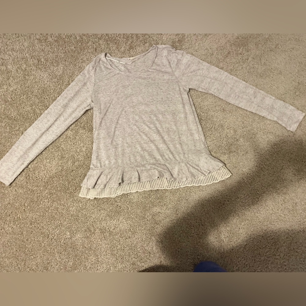 Mystree Light Purple/Gray Long Sleeve Peplum Shirt with Lace Detail Size Large
